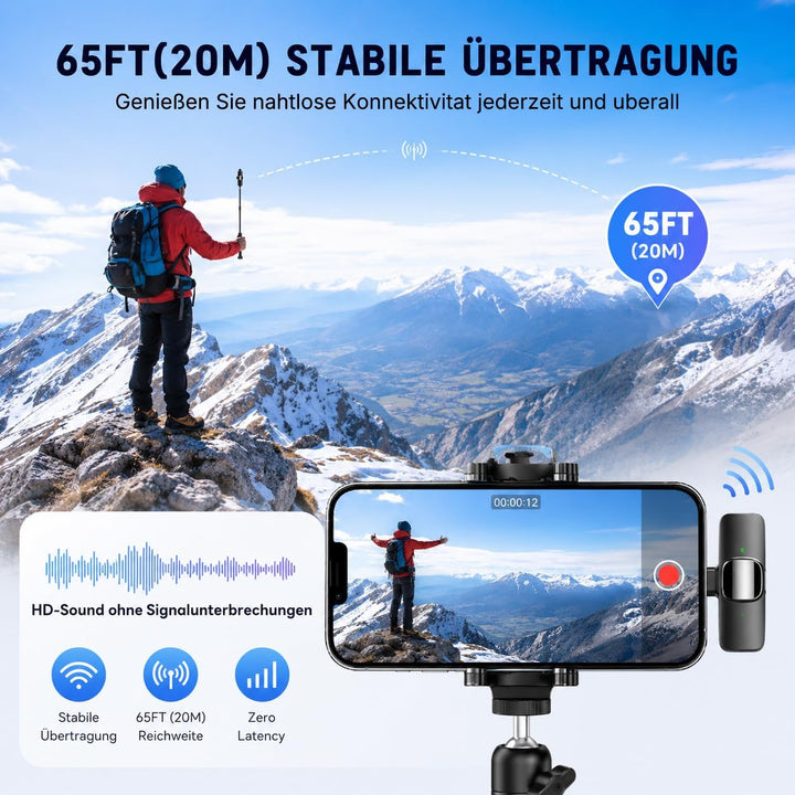 Kabelloses Lavalier Mikrofon für iPhone &amp; Android, Ansteckmikrofon mit USB-C &amp; Lightning, Handy Mikr