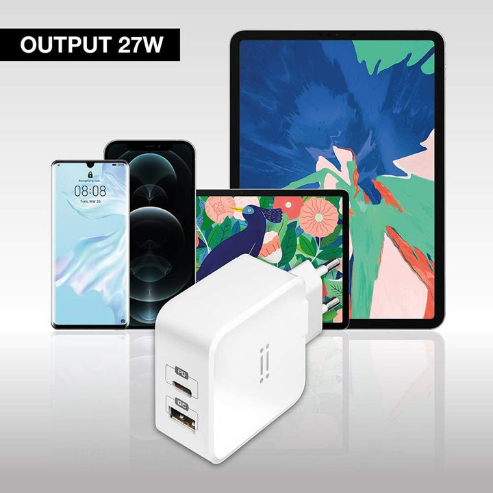 aiino - USB-C-Netzteil für iPhone 12/12 Pro, 27W, Schnell-Ladegerät, 2 USB Quick Charge 3.0-Anschlüs