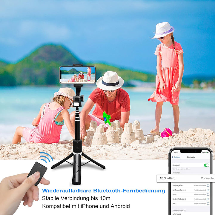 PIPRE Selfie Stick Stativ, Faltbarer und ausziehbarer Bluetooth Stativständer mit kabelloser Fernbed