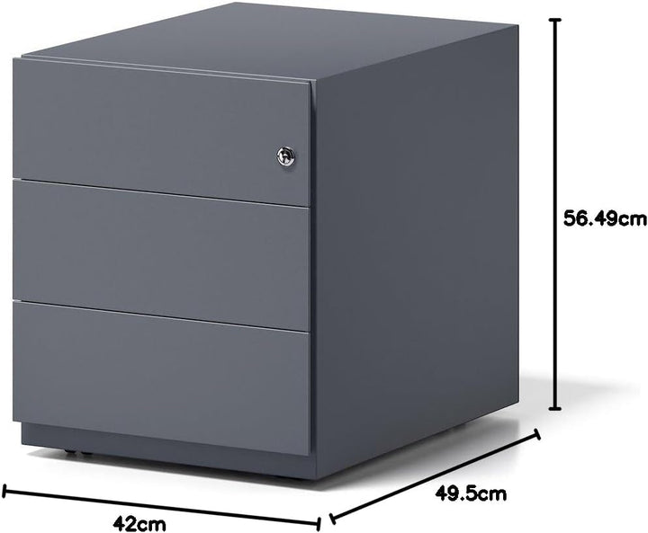BISLEY Rollcontainer Note mit Griffleiste, 3 Universalschubladen, Metall, 634 Anthrazitgrau, 56.5 x