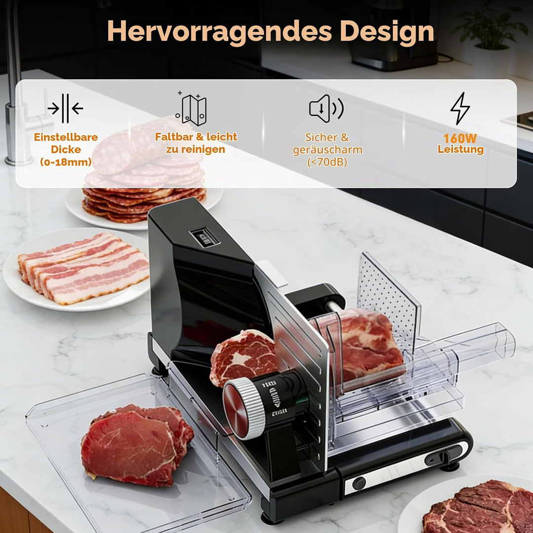 Allesschneider Klappbar Elektrisch, Brotschneidemaschine mit verstellbarer Schnittdicke (0-18mm), Al