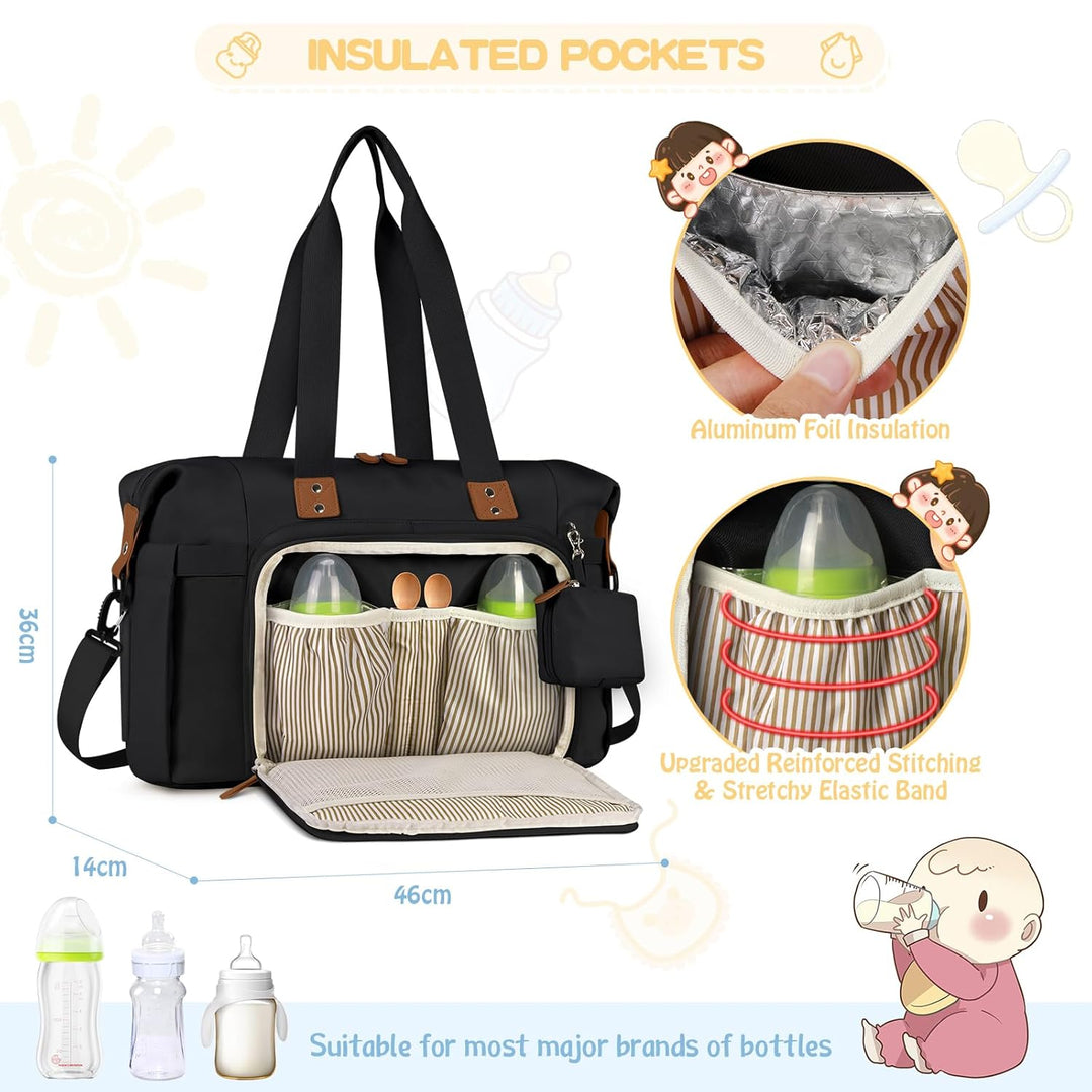 RAINSMORE Baby Wickeltasche Gross mit Schnullertasche und Wickelunterlage Multifunktions Babytasche