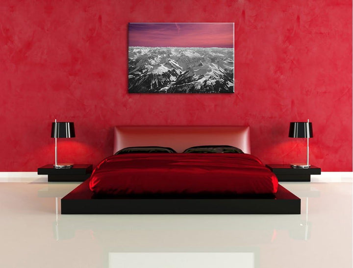 kollossalen Alpen mit Schneespitzen schwarz/weiss Format: 100x70 auf Leinwand, XXL riesige Bilder fe