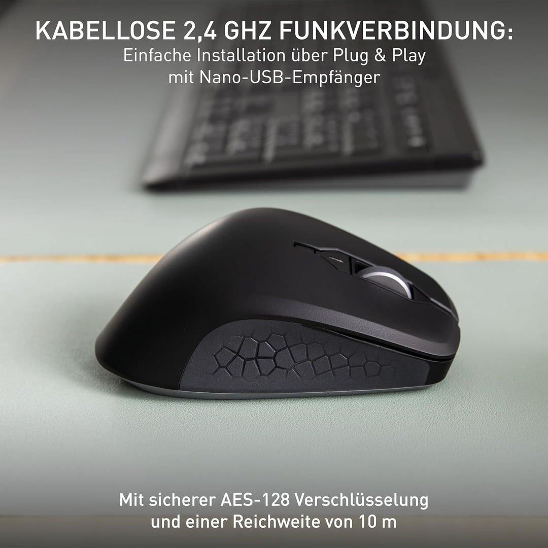CHERRY STREAM MOUSE COMFORT, Kabellose Ergonomische Maus mit Gummierter Daumenauflage, Speziell für