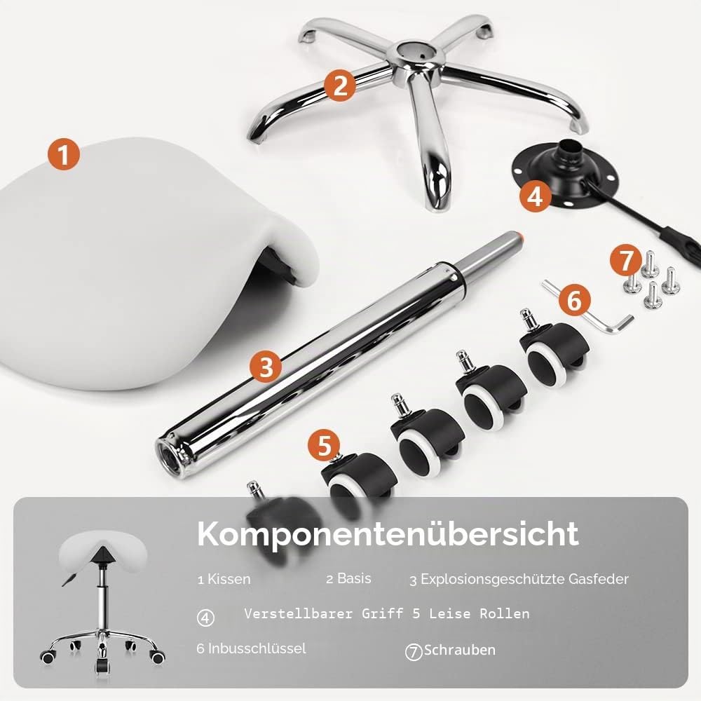 KKTONER Sattelhocker Arbeitshocker höhenverstellbar drehbar Rollhocker Bürohocker mit Sattelsitz Wei