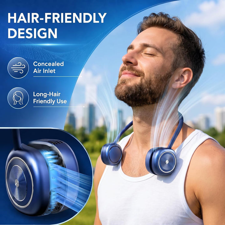 Tragbarer Nackenventilator, Leise 360° Verstellbarer Ventilator mit 3 Stufen, Faltbar Ultraleicht Ha