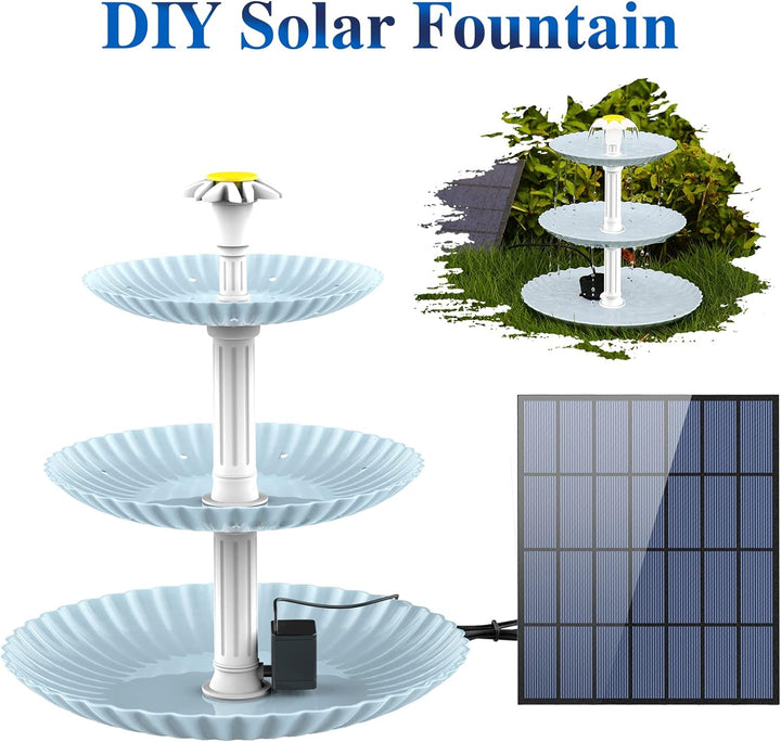 AISITIN DIY Deko Brunnen,Vogeltränke Sets mit 3,5W Solar Springbrunnen, 3 stufige Vogelfütterer für