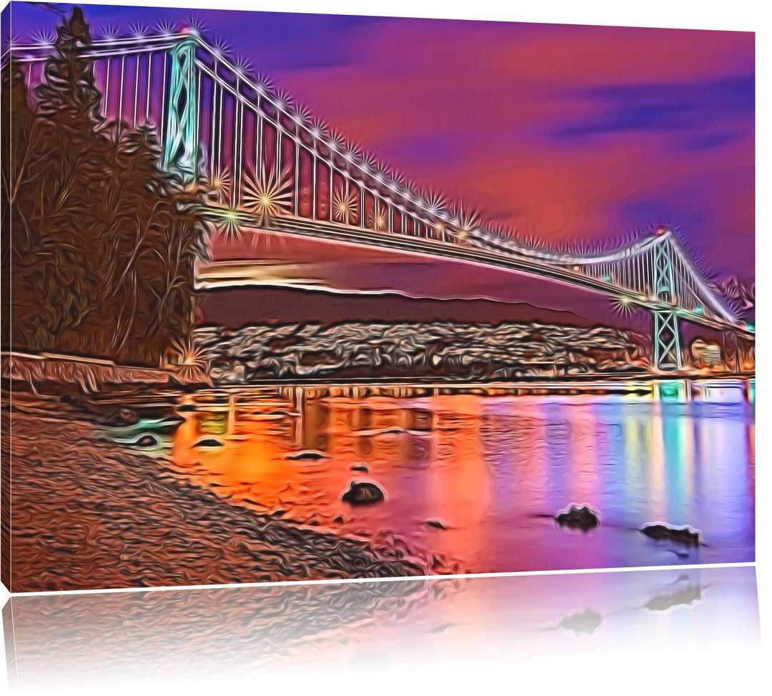 Lions Gate Bridge in Vancouver bei Nacht Deluxe Format: 100x70 cm auf Leinwand, XXL riesige Bilder f