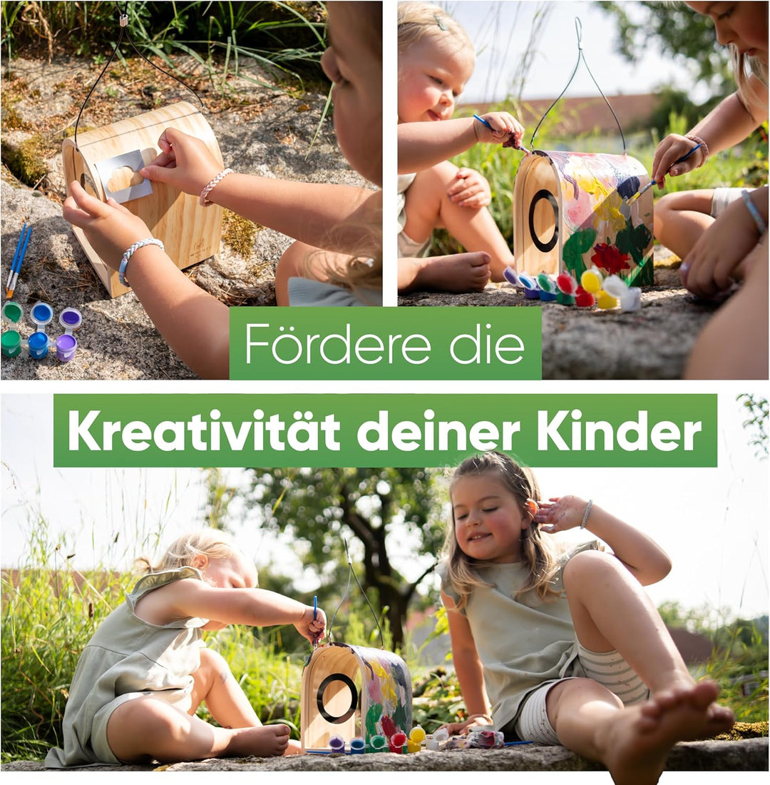 TWOCOZY Vogelhaus zum Bemalen | DIY Bastelset für Kinder mit Schablonen, Wasserfesten Acrylfarben &