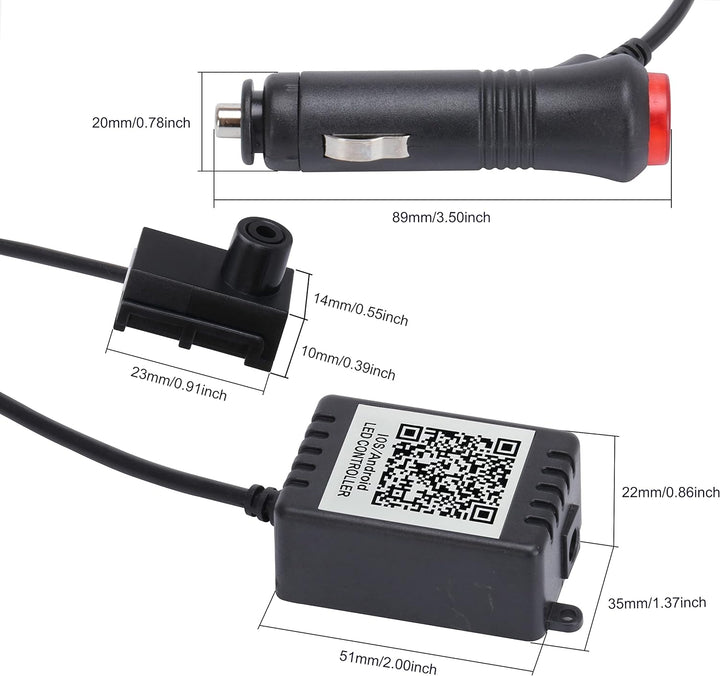 TABEN Auto Umgebungsbeleuchtungs Kit 8 m Glasfaser 64 Farben RF-Fernbedienung + APP-Steuerung USB Au