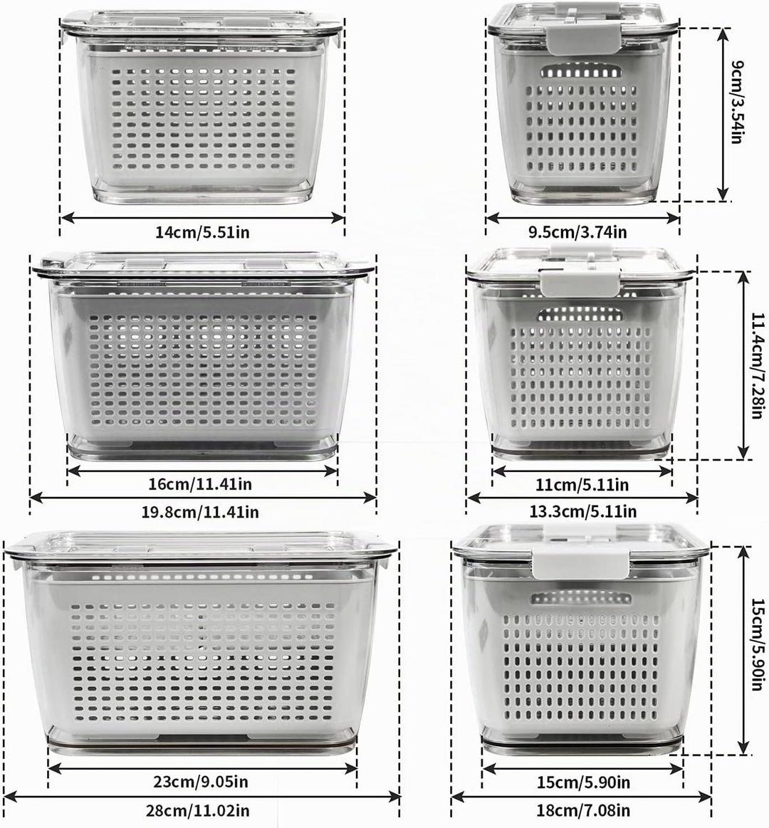 Spesh Frischhaltedosen Set Kühlschrank Organizer Vorratsdosen 3er-Set (0,5L+1,7L+4,5L) Kunststoff Kü