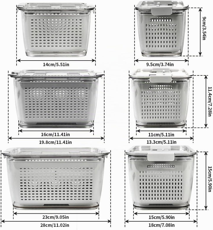 Spesh Frischhaltedosen Set Kühlschrank Organizer Vorratsdosen 3er-Set (0,5L+1,7L+4,5L) Kunststoff Kü