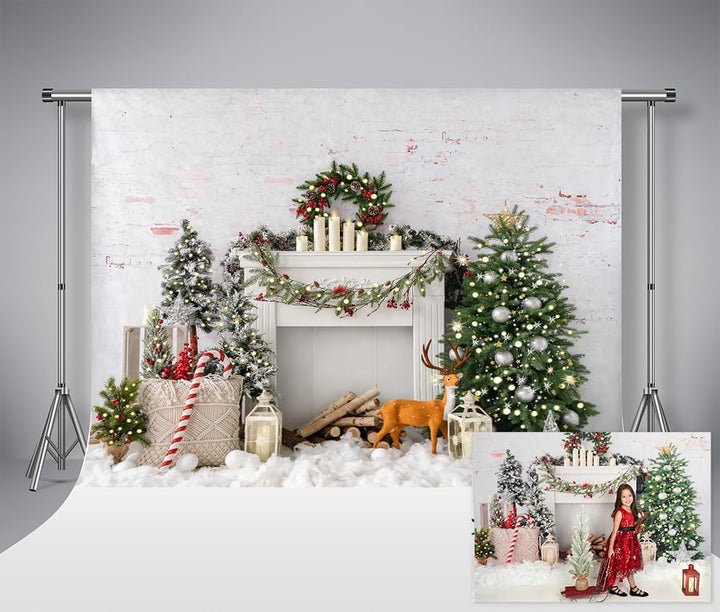 Kate 7x5ft/2,2x1,5m Hintergrund für Weihnachten Weisser Backstein Hintergrund für Kinder Fotografie