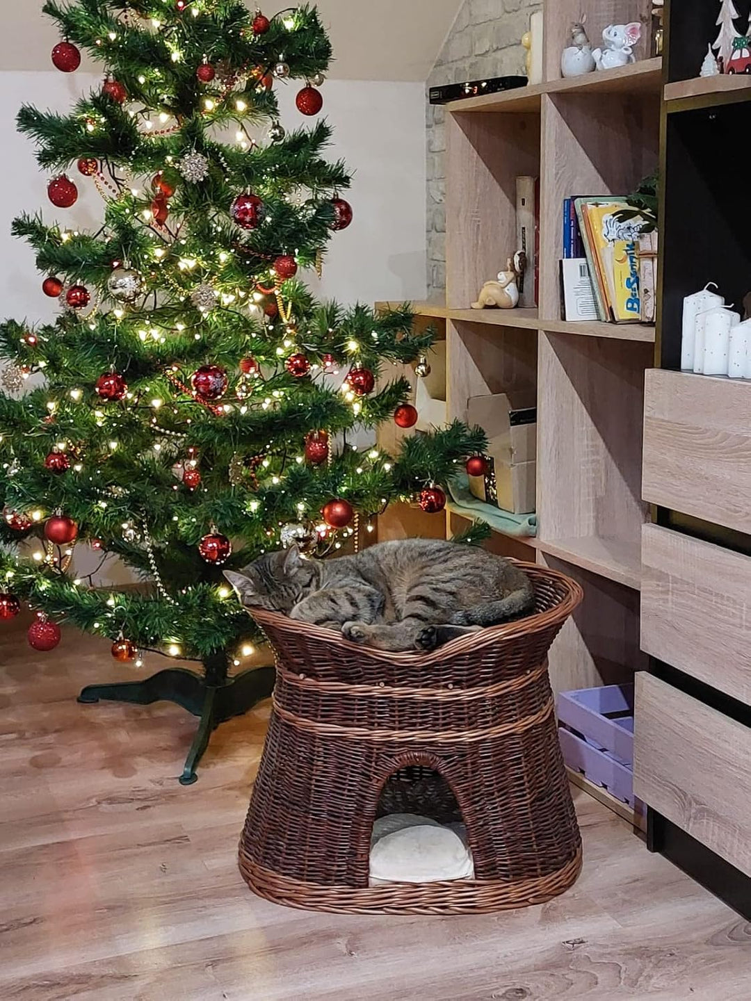 Katzenkorb zum Schlafen – Katzenhütte Indoor – Grösse XL: 70 cm oval – Katzenhöhle aus Weide – Zweis