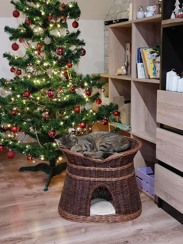 Katzenkorb zum Schlafen – Katzenhütte Indoor – Grösse XL: 70 cm oval – Katzenhöhle aus Weide – Zweis