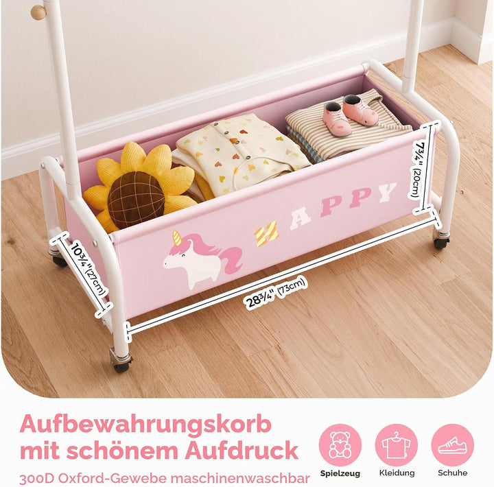 GRANNY SAYS Kleiderständer Kinder mit Aufbewahrungskiste, Kinder Kleiderstange auf Rollen, rosa Kind
