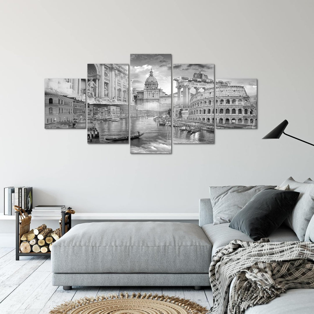 Runa Art - Bilder Italien 200 x 100 cm 5 Teilig XXL Wanddekoration Design Grau 024451c 200 x 100 cm