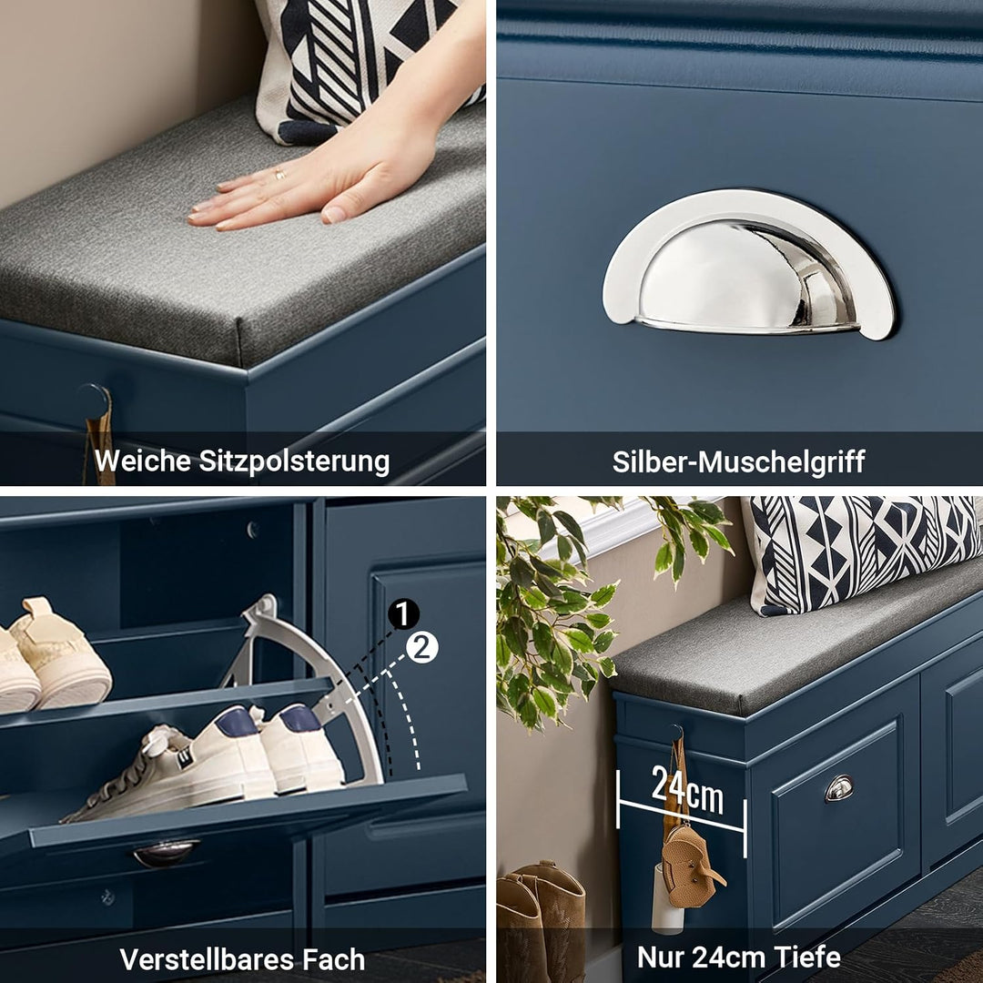 SoBuy Schuhbank mit Sitzfläche Sitzbank mit Stauraum und 2 Klappen, schmaler Schuhschrank mit Sitzba