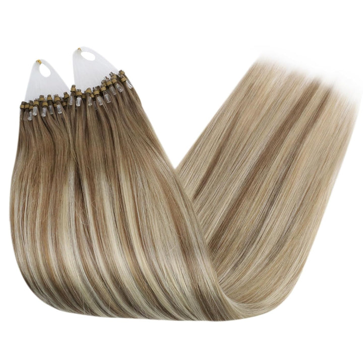 Ugeat 50cm Micro Loop Extensions Echthaar Balayage 9A/60/9A Hellbraun mit Platinblond Echthaar Verlä
