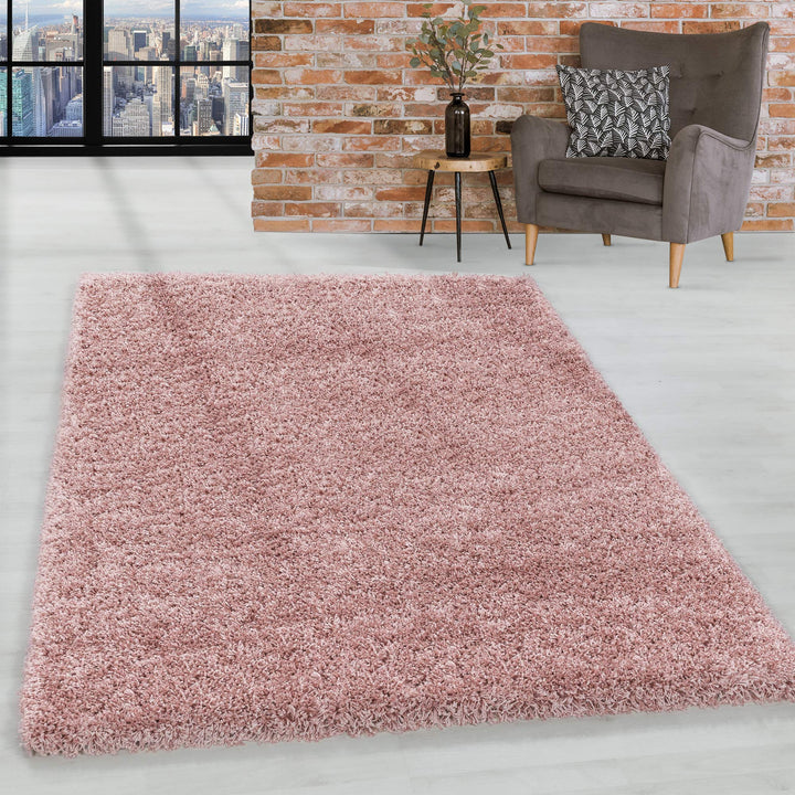 HomebyHome Shaggy Teppich Wohnzimmer Flauschiger Teppich Läufer Flur 80x250 cm Rosa Einfarbig - Hoch