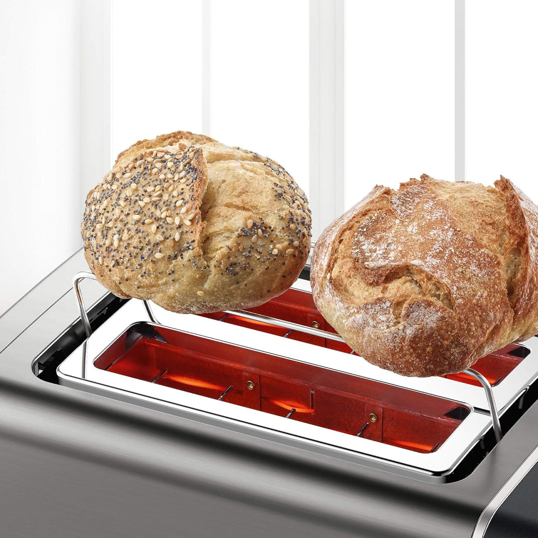 Bosch Kompakt Toaster DesignLine TAT5P425DE, integrierter Edelstahl-Brötchenaufsatz, mit Abschaltaut