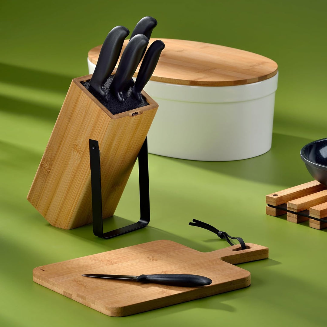 kela Messerblock ohne Messer KIRIL, Bambusholz Messerhalter mit Borsteneinsatz, Metallaufsteller sch