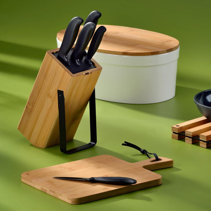 kela Messerblock ohne Messer KIRIL, Bambusholz Messerhalter mit Borsteneinsatz, Metallaufsteller sch