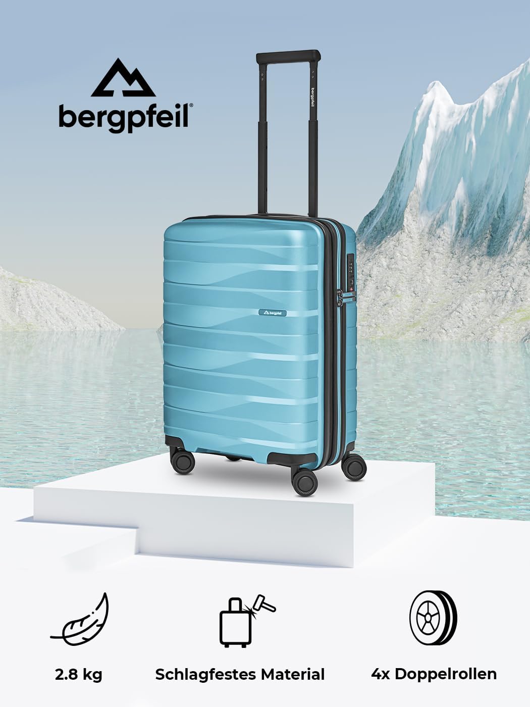 Bergpfeil Kleiner Hartschalen Kabinen-Koffer | Cabin-Trolley 40 x 22 x 55 cm aus hochwertigem Polypr