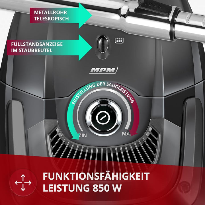 MPM Staubsauger MOD-52 - Bodenstaubsauger mit 5-stufigem Filtersystem - Leise Sauger Metall-Teleskop