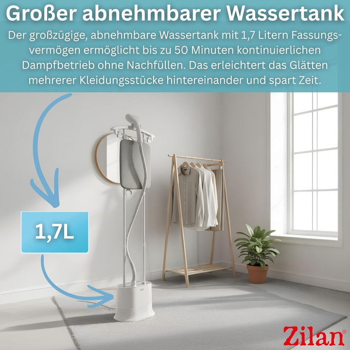 Zilan 2-in-1 Stand Dampfglätter mit Bügelbrett, 2000W Dampfbügelstation & Dampfbürste 30 Sekunden Sc