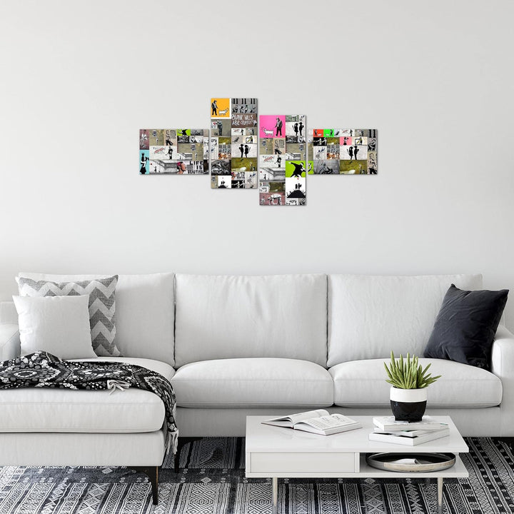 Runa Art Bild Modern Collage Banksy - Made in Germany - Wandbilder Street Art Bunt 4 Teilig 302742a