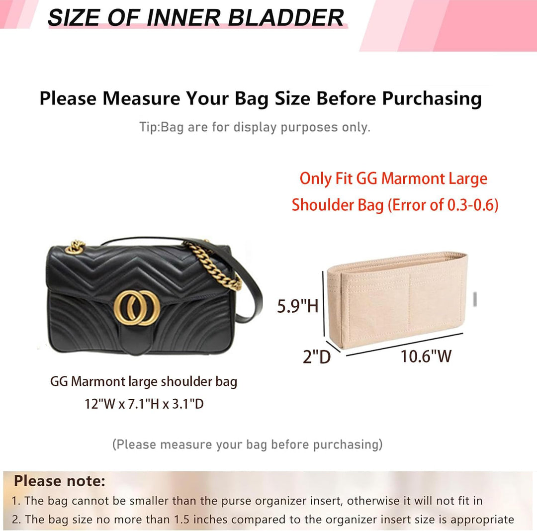 Filz-Mini-Taschen-Organizer-Einsatz, kompatibel mit GG Marmont Matelassé Schultertasche und weiteren