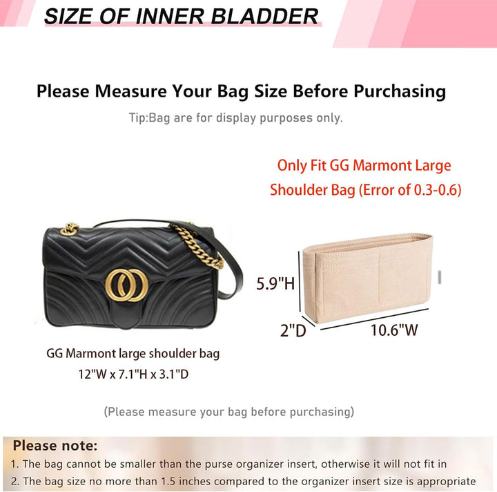 Filz-Mini-Taschen-Organizer-Einsatz, kompatibel mit GG Marmont Matelassé Schultertasche und weiteren