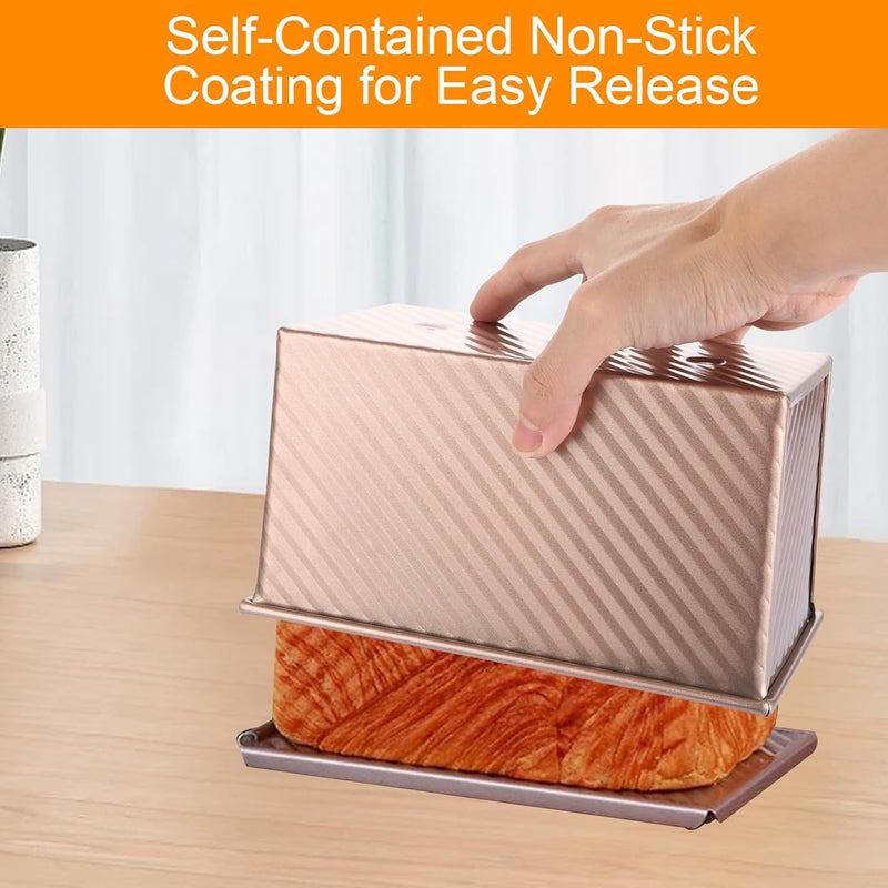 WOPPLXY 2 Stück Roségold Toastbrot Backform mit Deckel, 450G Teig Brotbackform mit Deckel, Antihaft