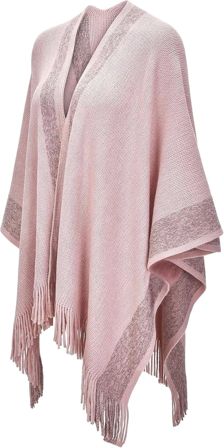 ZLYC Damen Weiche Schlichte Poncho Capes Retro Cardigans Pullover Rose, Rose
