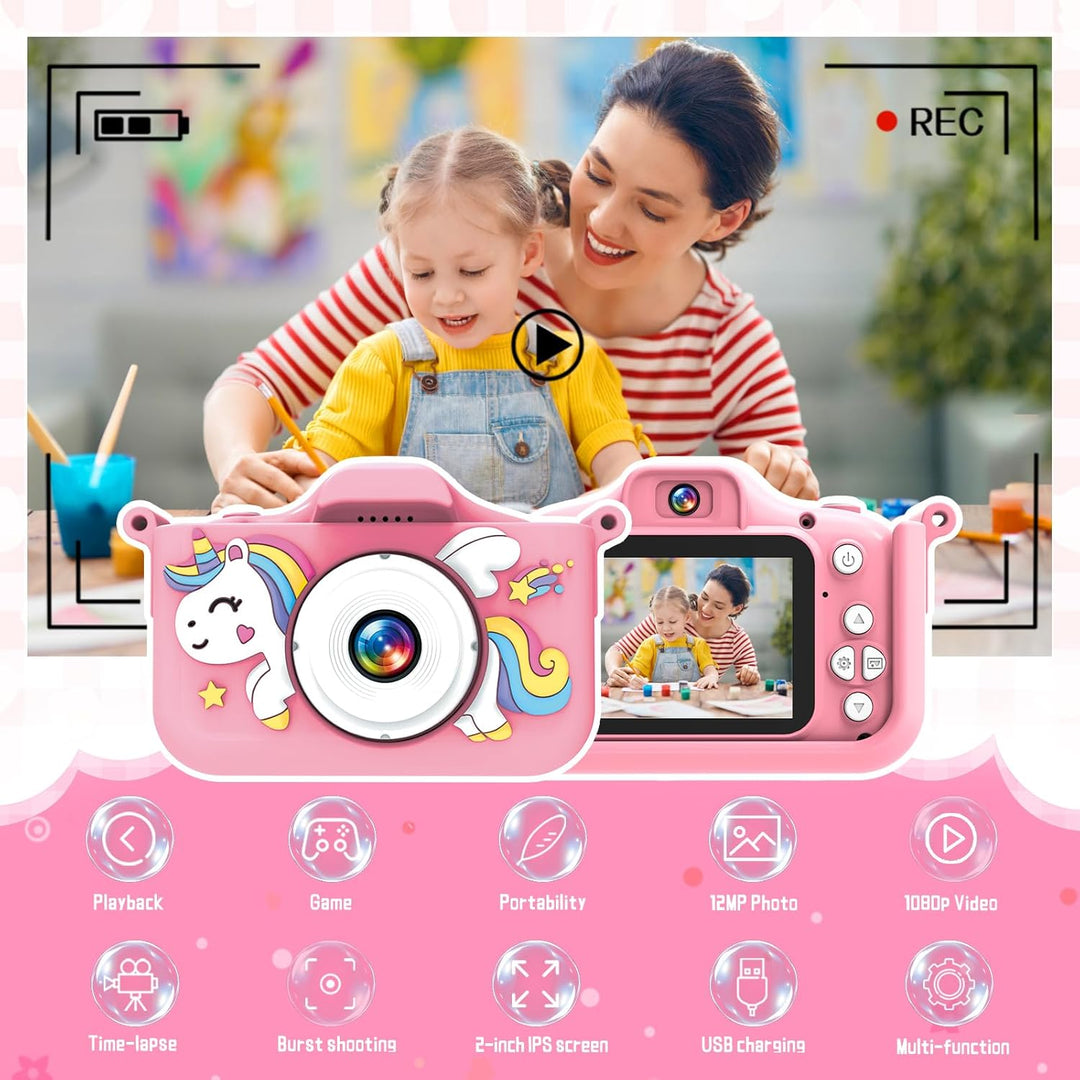 Kinderkamera 1080P mit 32GB & Spielen – Digitalkamera für Kinder ab 3 Jahren, Selfie Kamera mit Einh
