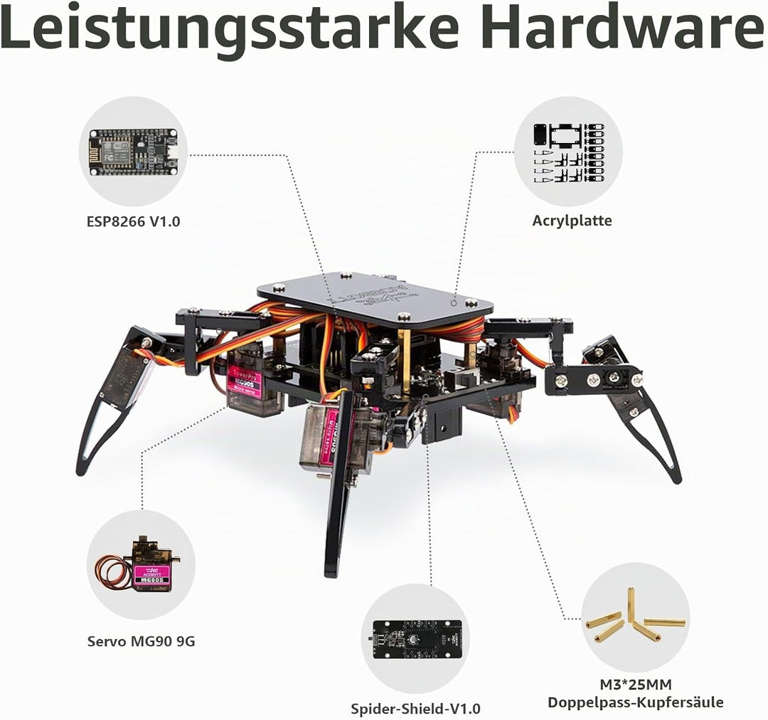 STEM Robotics Science Kits für Erwachsene, ESP8266 Spider Robot Building Kit, App-Fernbedienung, Wal