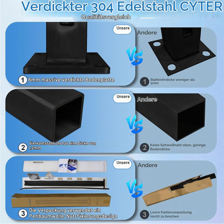 Glas-Balustradenpfosten, Schwarz 65cm – Geländersystem aus Glas – Aufsatzlose Einsteckenden für Vera