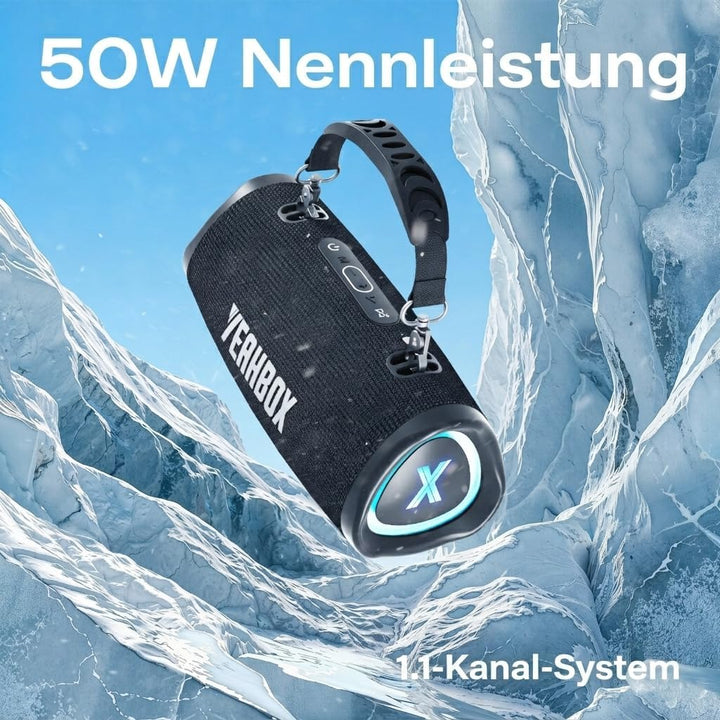 YEAHBOX Sonic Boom POP Bluetooth-Lautsprecher, 50W 1.1-Kanal-Basssystem, Racetrack-Woofers + 31mm Si