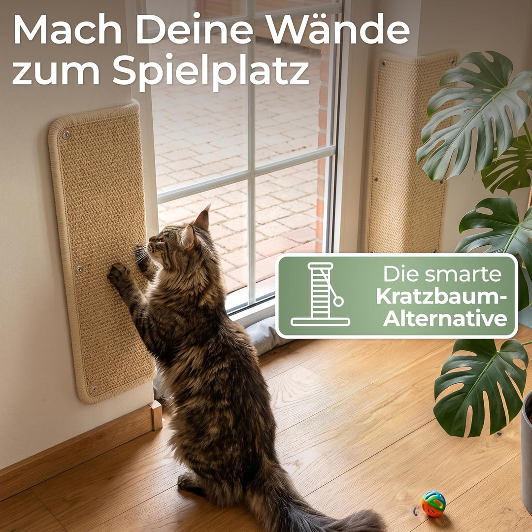 WOOWOOD Kratzmatte Katze für Wand 2er Set, 60x25 cm, Sisal, Beige-Natur | Sisal, 2er Set je 60x25 cm
