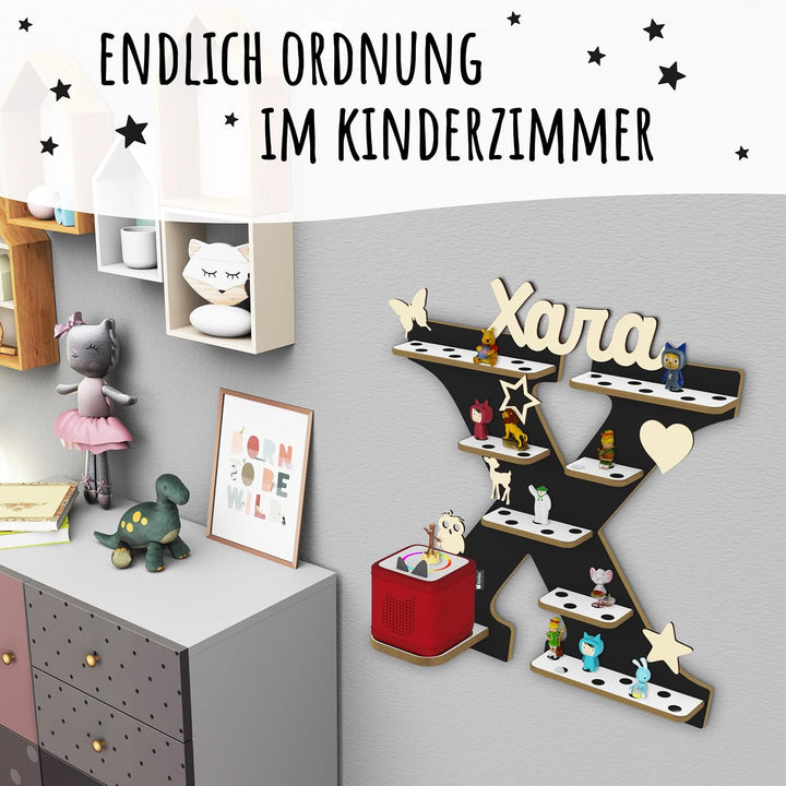 Tonie Regal für Toniebox, Toniebox Regal personalisiert mit Name und Holzsymbolen, Tonie Aufbewahrun