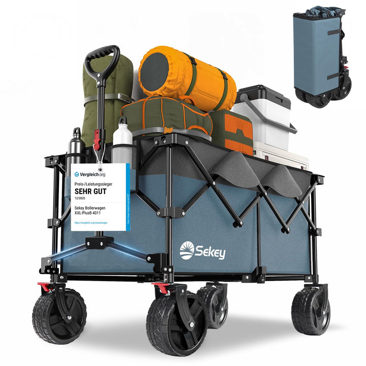 Sekey XXL Plus Bollerwagen Faltbar mit Bremsen 200L 200KG Belastbar, Extra Breite Reifen All Terrain