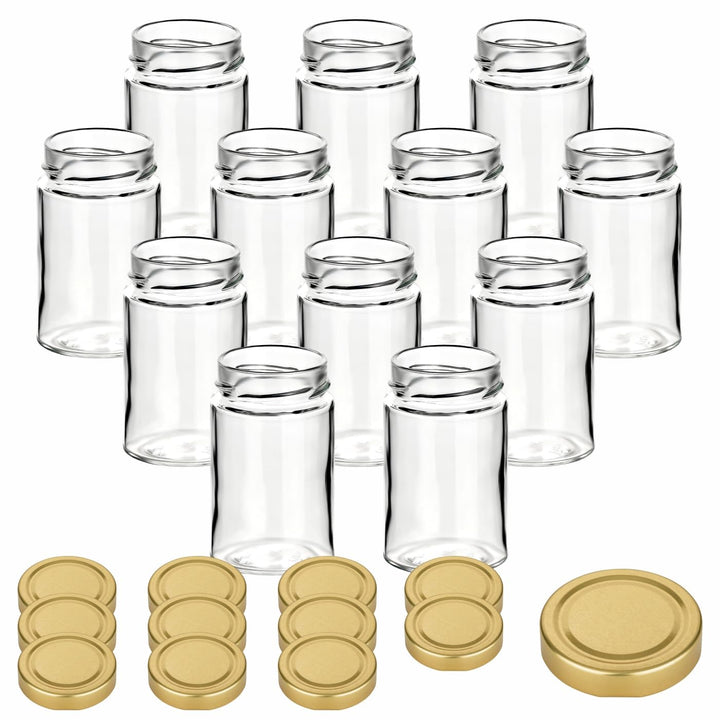 gouveo 12er Set Einmachgläser 212 ml Klassik mit Schraubdeckel goldfarben - Kleine Vorratsgläser mit