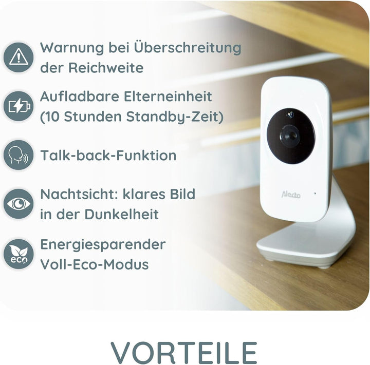 Alecto DVM-71 Babyphone mit Kamera - Grosse Reichweite (bis zu 50 m im Innenbereich - bis zu 300 m i