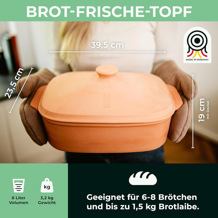 myromy® Brot-Frische-Topf – moderner Brottopf & Brotkasten aus Keramik Natur-Ton - atmungsaktiv & ge