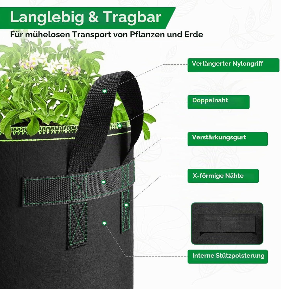 5X 60L Pflanzsäcke mit Pflanzmatte, AtmungsaktivBeutel Pflanzsack mit Griffe für Kartoffeln, Tomaten