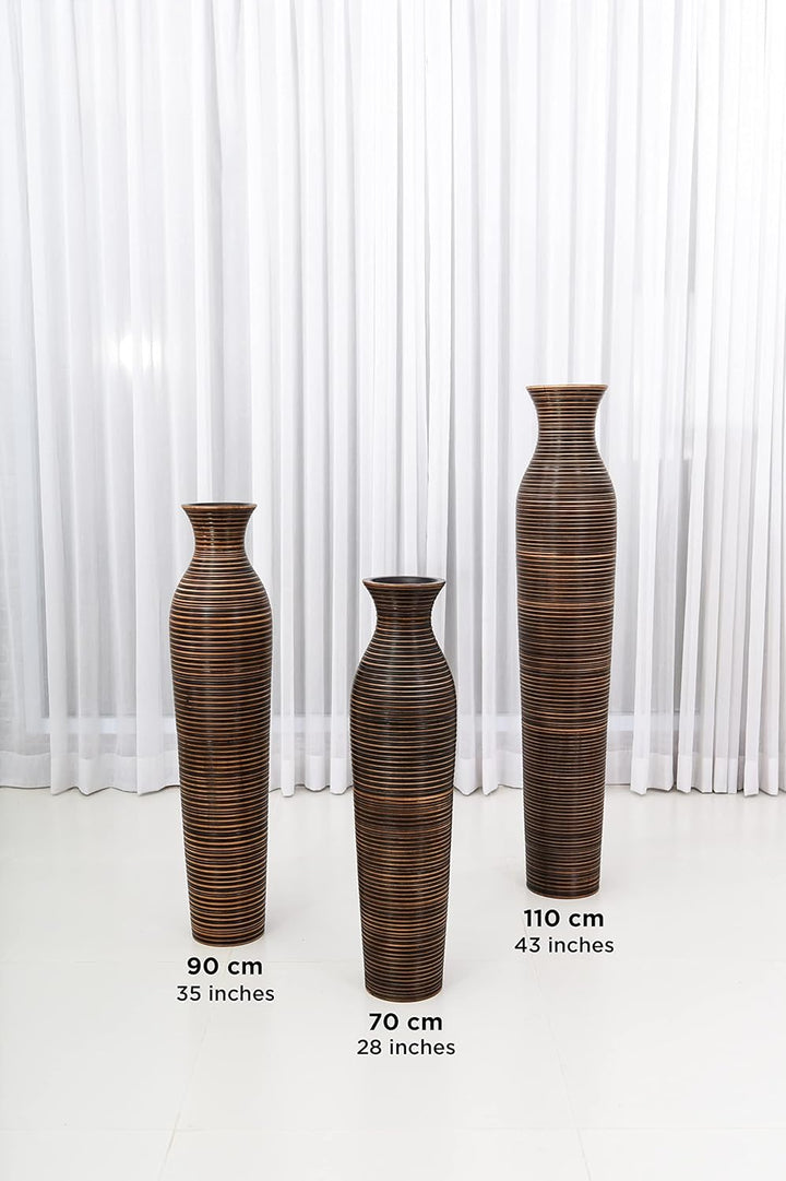Leewadee Grosse Bodenvase für Dekozweige hohe Standvase Design Holzvase, Holz, 90 cm, Braun 90 cm Br