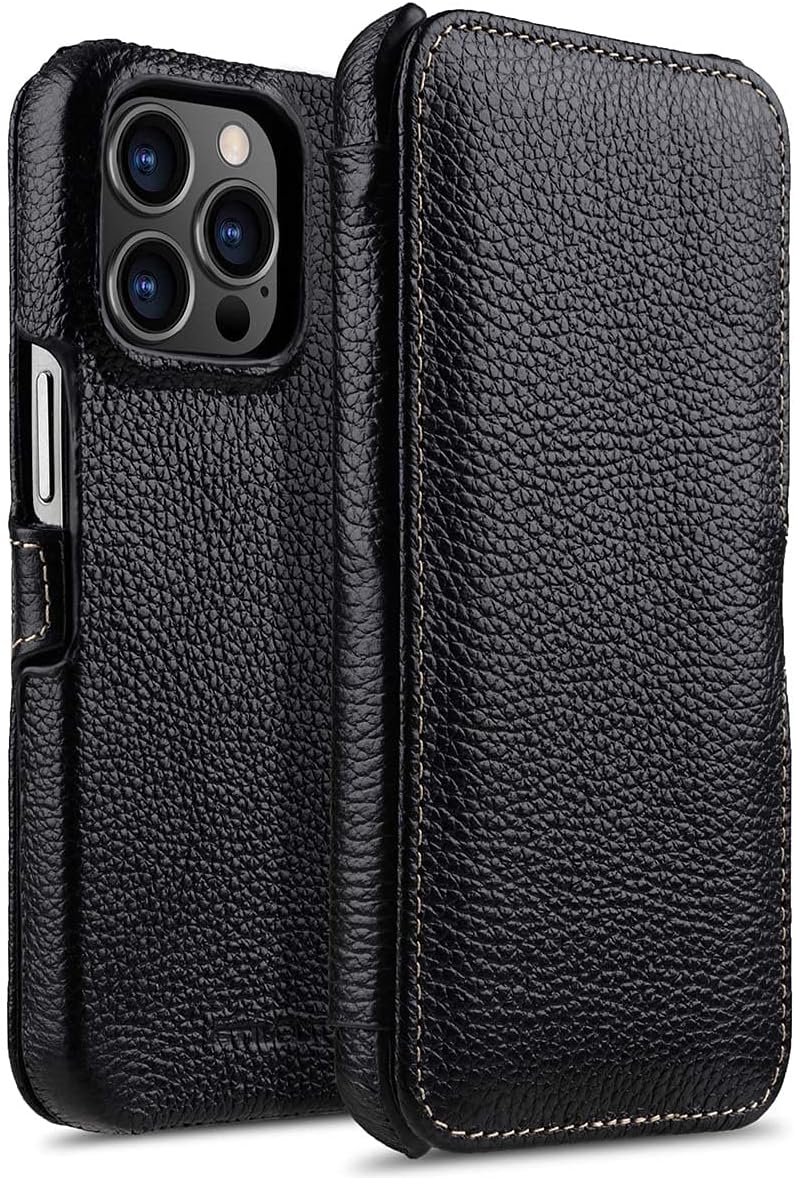 STILGUT Book Case kompatibel mit iPhone 13 Pro (6.1“) Hülle aus Leder mit Clip-Verschluss, Klapphüll