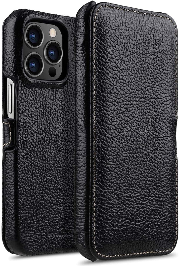 STILGUT Book Case kompatibel mit iPhone 13 Pro (6.1“) Hülle aus Leder mit Clip-Verschluss, Klapphüll