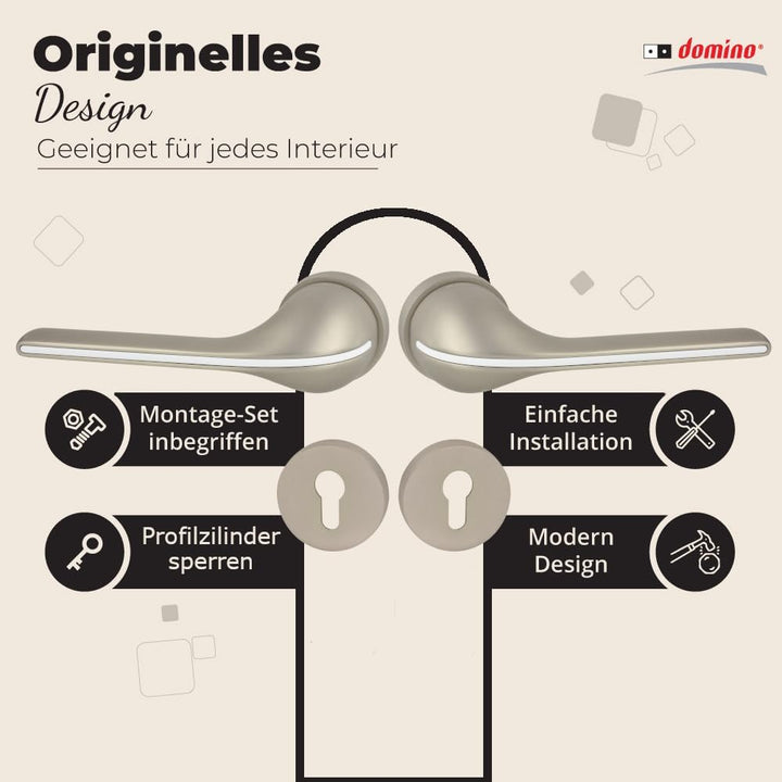domino Türgriff Drückergarnitur PZ-Profilzylinder Set | Rund-Rosette | Türklinke für Kellertür & Inn